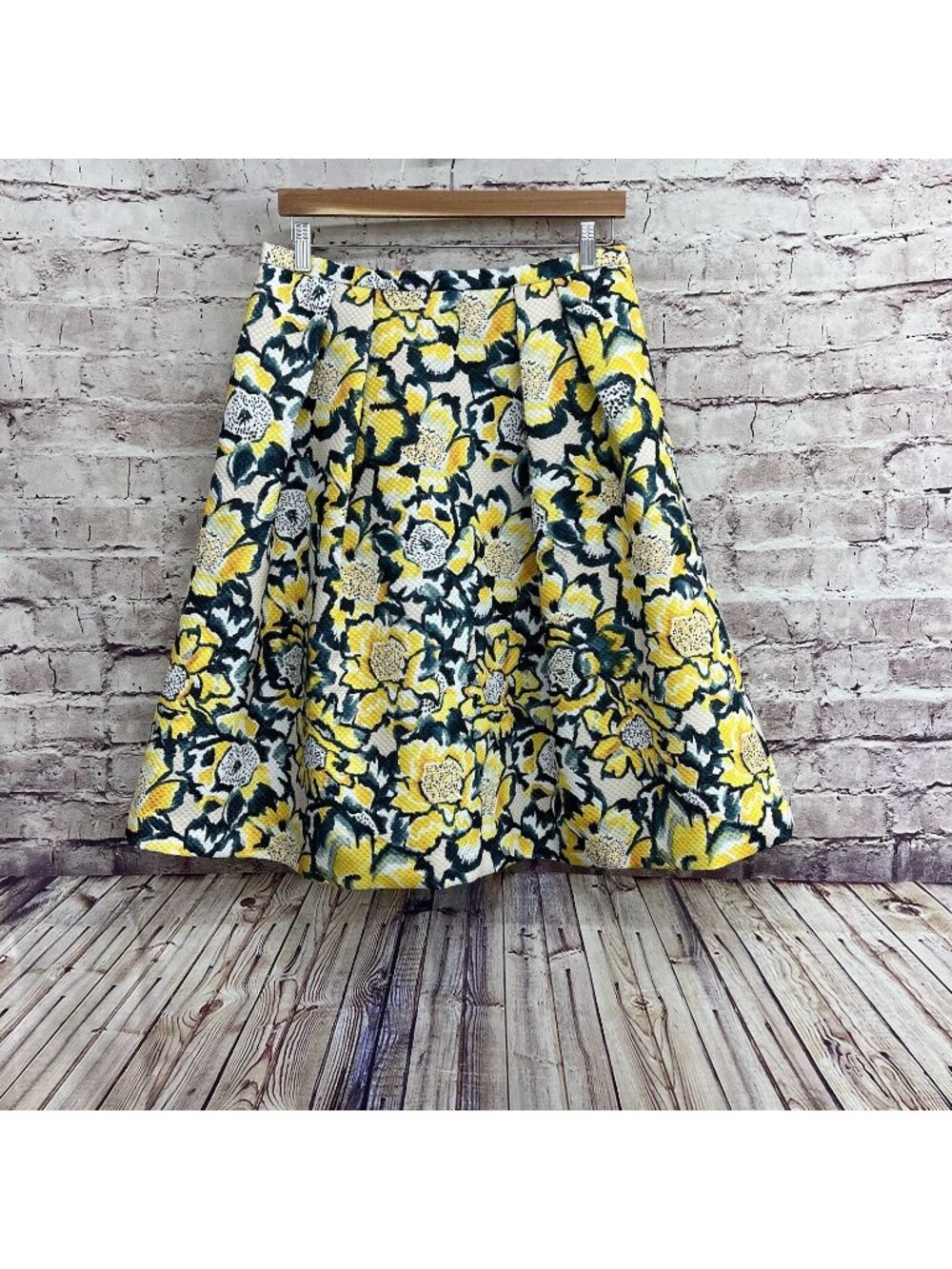 H&M Yellow Blue Floral Pleated A Line Skirt